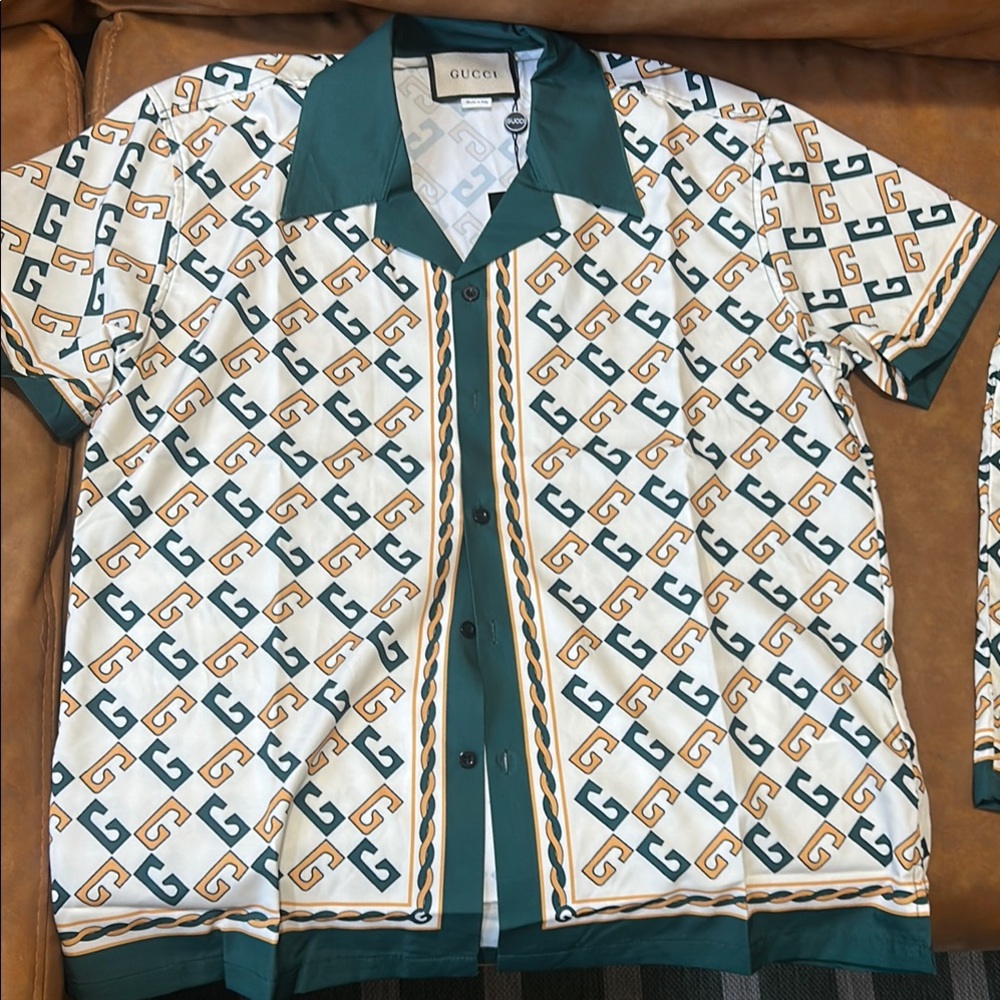 Gucci Geometric Print Shirt in Green and Mustard